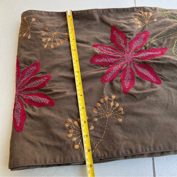 Crate&Barrel Brown Embroidered Runner      14 x90 - Picture 3 of 5